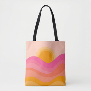 Bolsa tote puesta de sol abstracta   Onda pastel