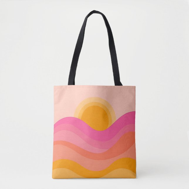 Bolsa tote puesta de sol abstracta | Onda pastel (Anverso)