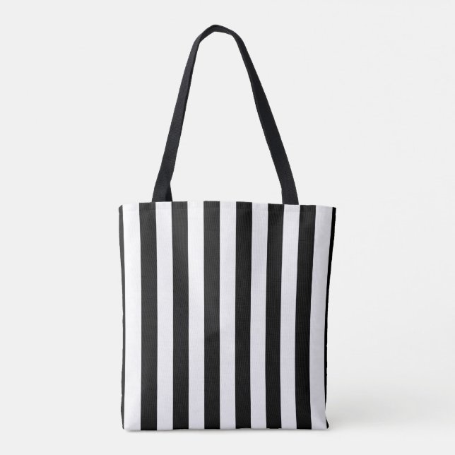 Bolsa Tote, Raya Vertical Negra y Blanca (Reverso)