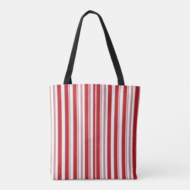 Bolsa Tote, Raya Vertical Rojo y Blanco (Reverso)