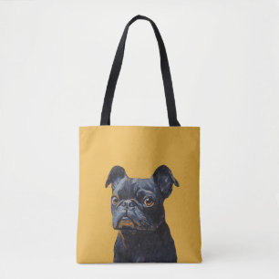 Bolsa Tote Retrato de Perro Pug Negro – Regalo par