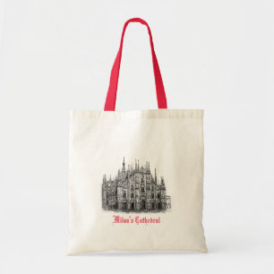 Bolsa tote roja y blanca del dibujo de la catedral