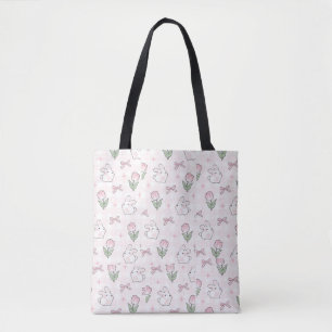 Bolsa tote rosa coqueta y cinta / conejo blanco