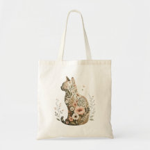Bolsa tote silueta de gato flor silvestre Boho flo