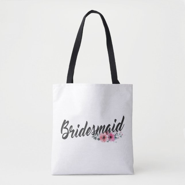 Bolsa Tote Simple Caligrafía de Boda Dama de Honor (Anverso)