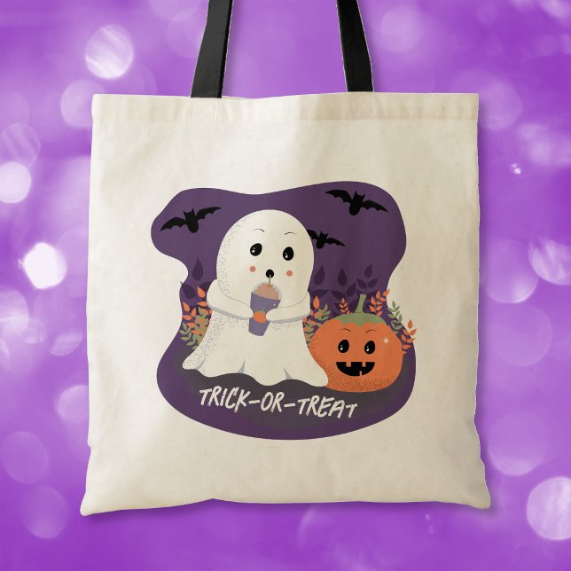 Bolsa Tote Trick-or-Trete de Fantasma de Halloween (Cute Halloween ghost trick-or-treat tote bag .)