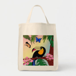 Bolsa Tote Um tucano tropical e borboletas