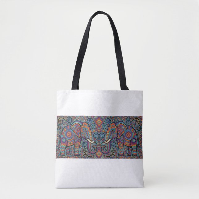 Bolsa tote Vibrante Espíritu Tribal elefantes (Anverso)