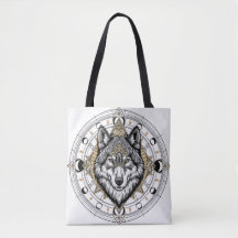 Bolsa Totem Boho Lobo Místico Fases Lunares