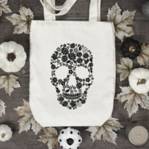 Bolsa Totem de Cráneo Floral Negro