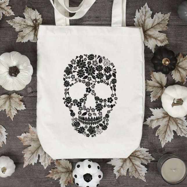 Bolsa Totem de Cráneo Floral Negro (Subido por el creador)