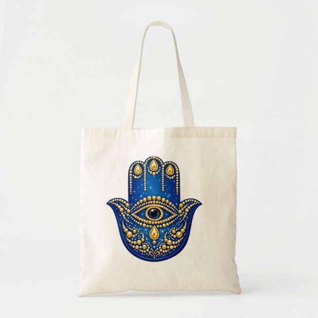 Bolsa Totem Mano Hamsa Azul Dorado Ojo Turco Canva (Frente)