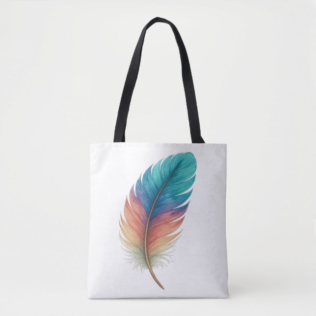 Bolsa Totem Pluma Colorida – Estilo de Arte Boho  (Anverso)