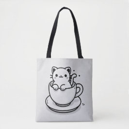 Bolsa Totera de Gato Adorable en Taza de Té