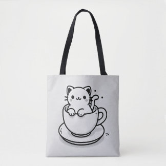 Bolsa Totera de Gato Adorable en Taza de Té