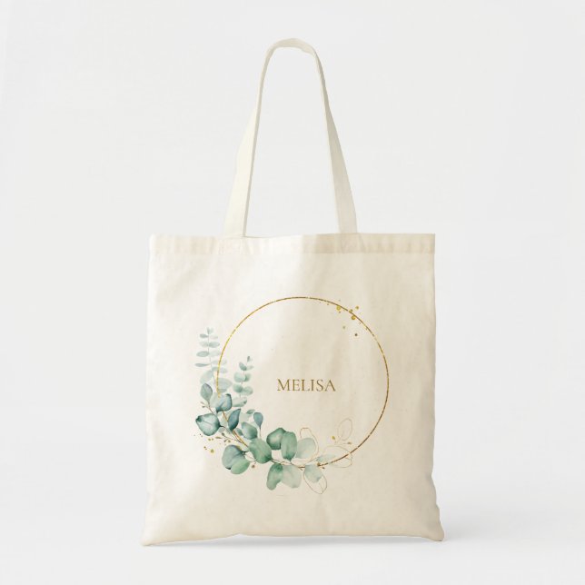 Bolsa Totera Verde Botánico Dorado Eucalipto (Frente)