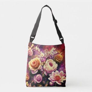 Bolsa transversal con hermoso patrón de flores acr