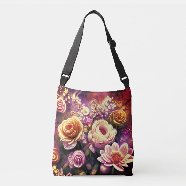 Bolsa transversal con hermoso patrón de flores acr (Anverso)