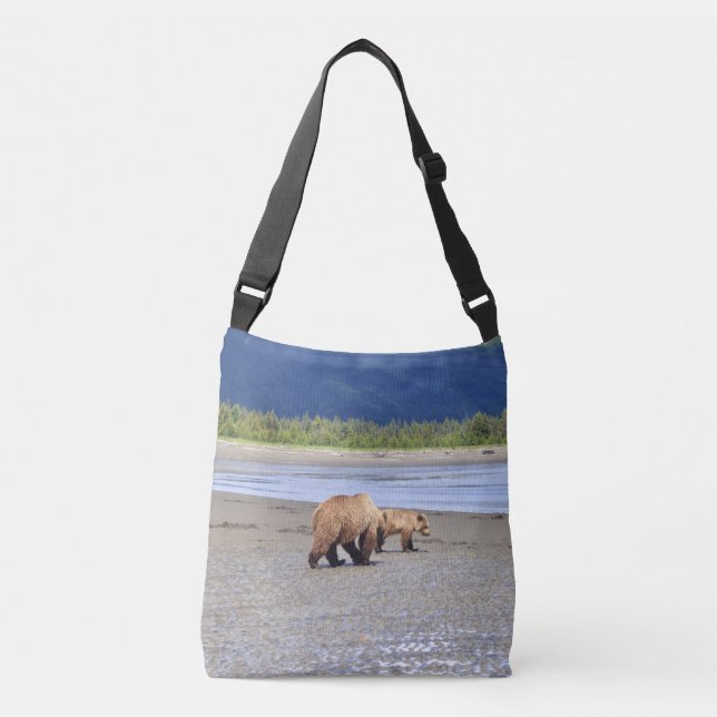Bolsa transversal media con oso pardo y cachorro (Anverso)