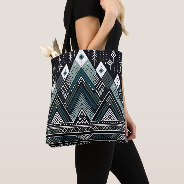 Bolsa Tribal de Tote Geométrica de Montaña (Detalle)