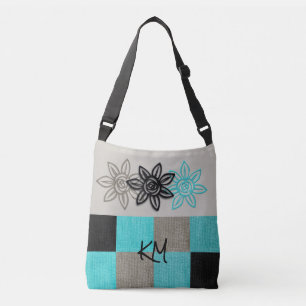 Bolsa única Aqua Black Tan Tote con flores