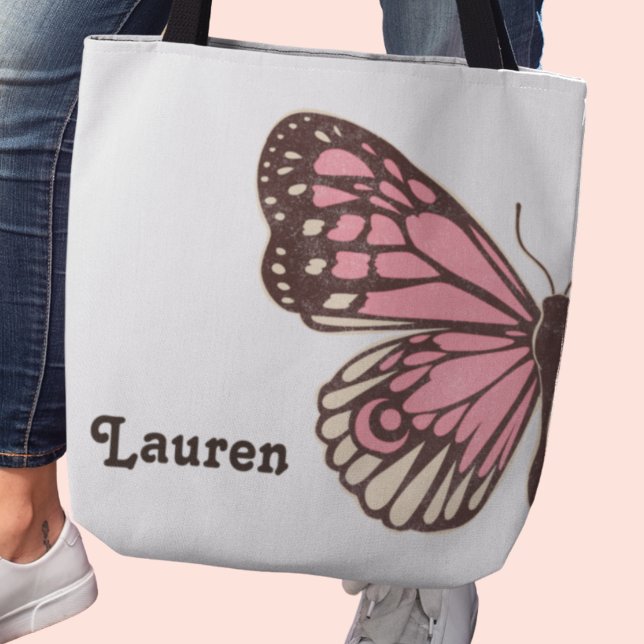 Bolsa única de aletas con mariposa rosa grande, bo (Unique customizable pink and black monarch butterfly bag)