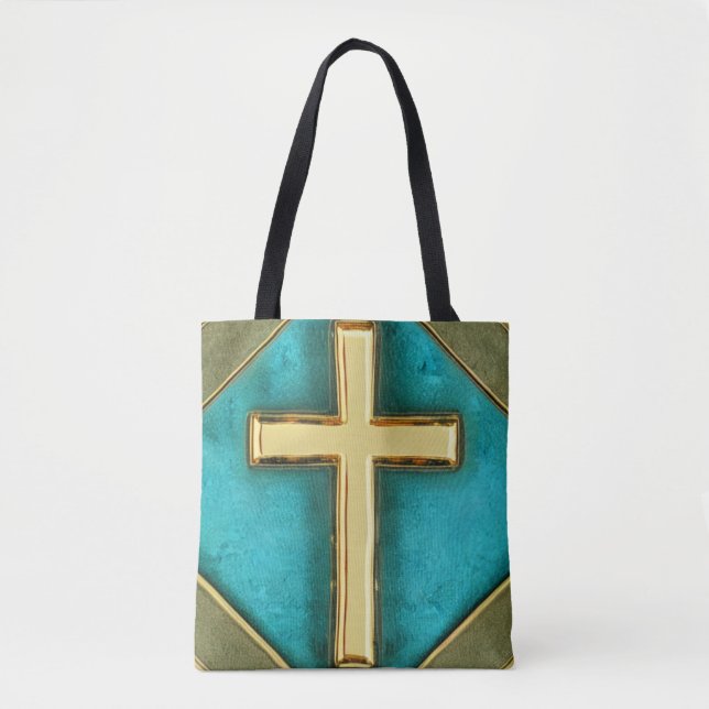 Bolsa verde azulada y Gold Cross Tote (Anverso)