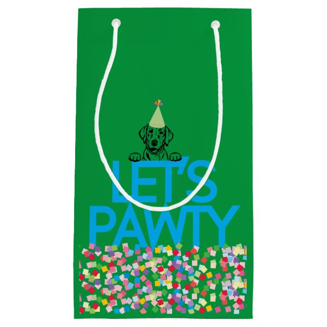 Bolsa verde de regalo "PAWTY" Fiesta de Labrador (Anverso)