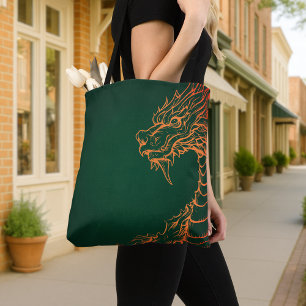 Bolsa verde de tote con la impresión de un dragón 