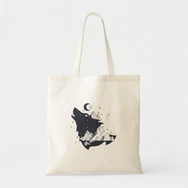 Bolsa Wolf Tote de doble exposición, montaña Wolf (Frente)