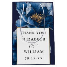 Bolsas De Agradecimiento De Boda Floral Azul Marin