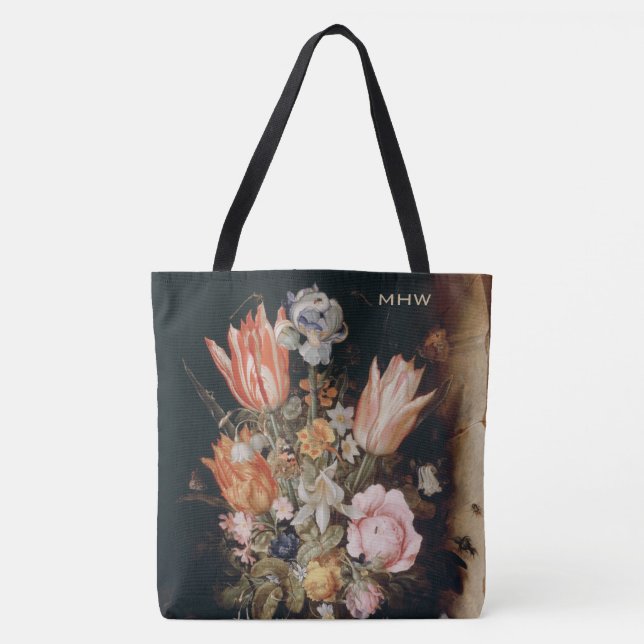 Bolsas de arte de flores con monograma personaliza (Anverso)