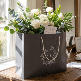 Bolsas de bienvenida de boda con monograma botánic