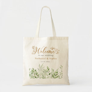 Bolsas de bienvenida para boda con greenery acuare