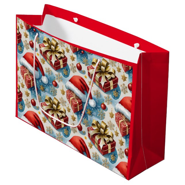 Bolsas de compra de papel rojo para navidades (Angulo Anverso)