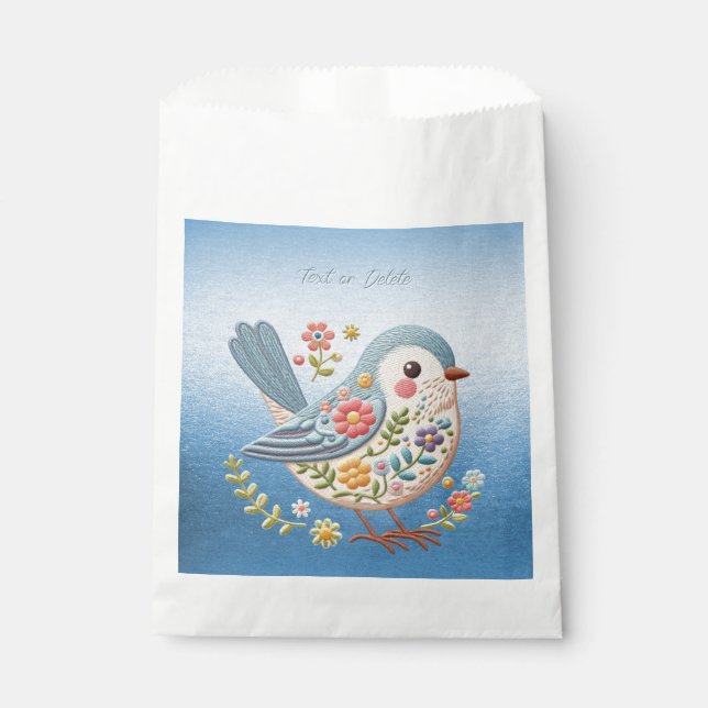 Bolsas de Favor Azules de Bird Floral Embroidery (Anverso)