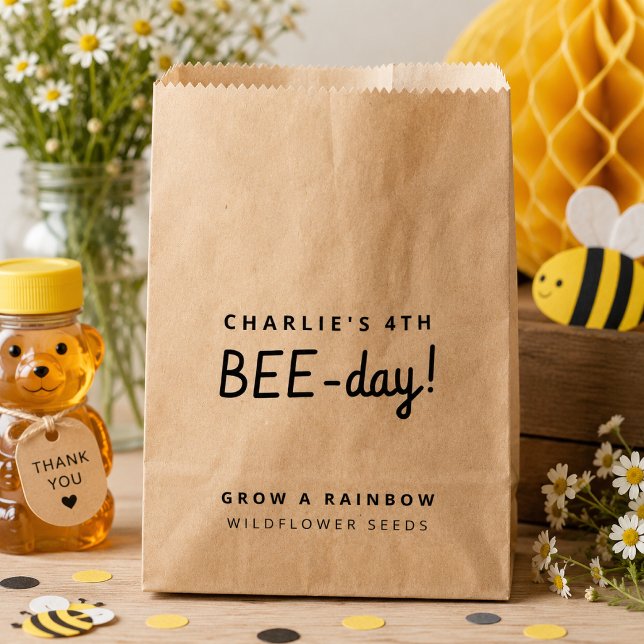 Bolsas de Favor | Bolsas de Semillas para Fiesta d (Custom bee birthday favor bags for wildflower seed gifts, kids parties, and thank you treats.)