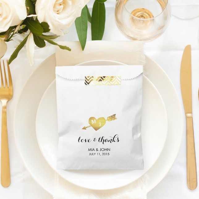 Bolsas de Favor de Boda con Monograma Gold Heart & (Subido por el creador)