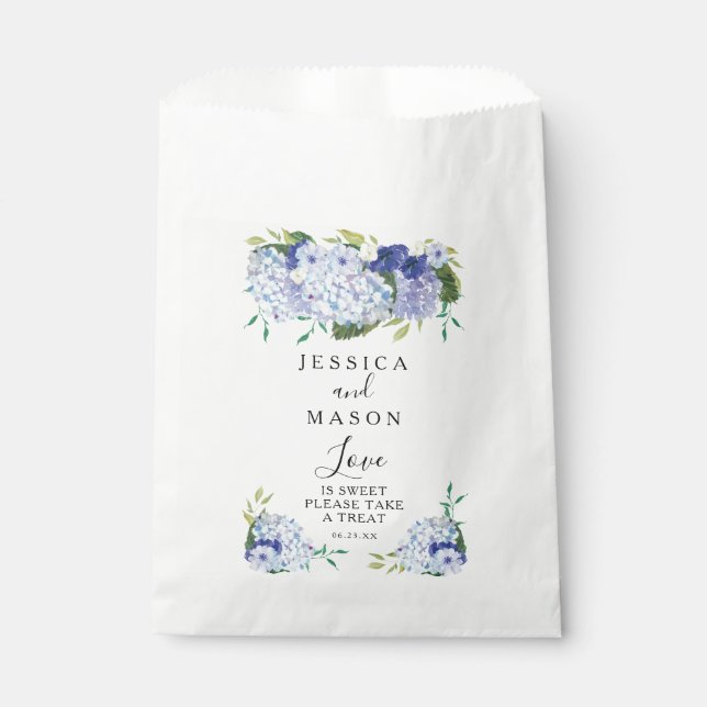 Bolsas de Favor de Boda de Hidrangea Azul (Anverso)
