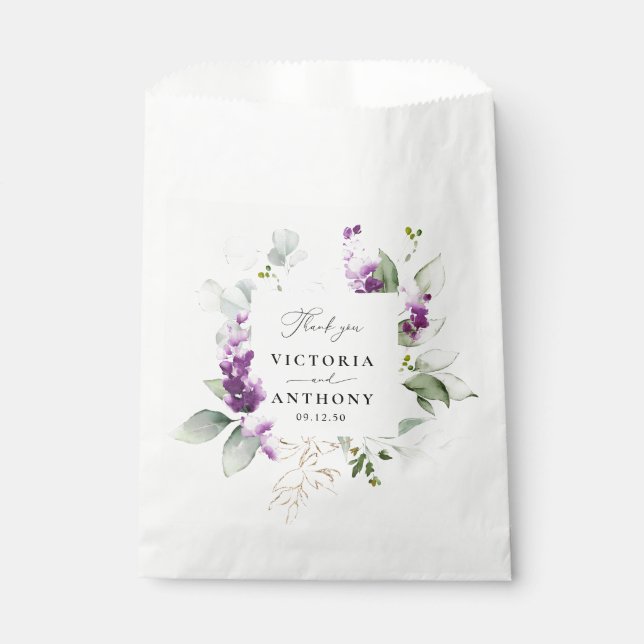 Bolsas de Favor de Boda de Lavanda de Verdor Púrpu (Anverso)