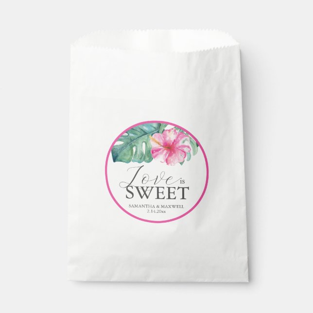 Bolsas de Favor de Boda Flor Tropical Rosa (Anverso)
