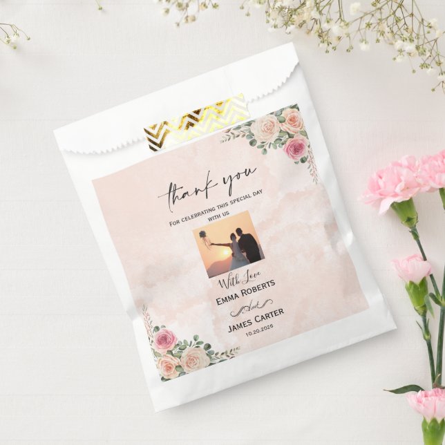 Bolsas de Favor de Boda Floral Rosa Romántico (Sellado)