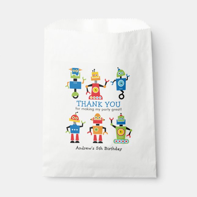 Bolsas de Favor de Cumpleaños Coloridas de Robot (Anverso)