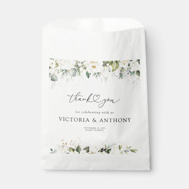 Bolsas de Favor de Ducha Bridal de Rosas Blancas V (Anverso)