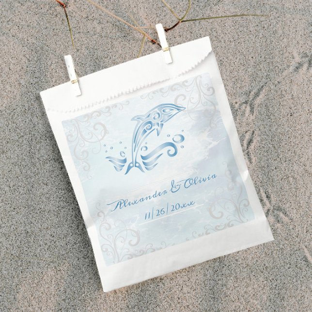 Bolsas de Favor de la Boda Azul de Delfines (Blue Dolphin Wedding Favor Bags)