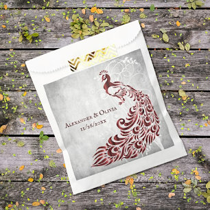 Bolsas de Favor de la Boda Botánica de Peacock Roj