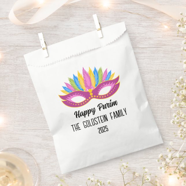 Bolsas de Favor de Nombre de Familia Purple Purim  (Cortado)