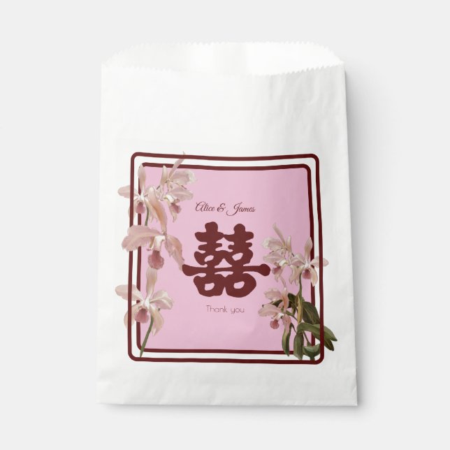 Bolsas de Favor de Orquídea de Doble Felicidad (Anverso)