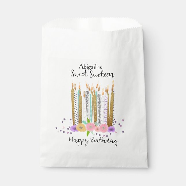 Bolsas de Favor de Velas de Cumpleaños Dulces 16 (Anverso)