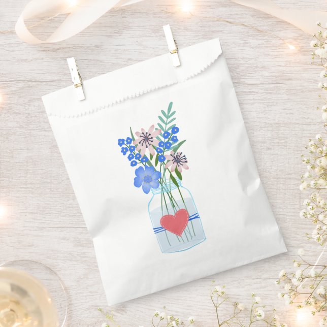 Bolsas de Favor Floral Azul Masons Jar (Cortado)